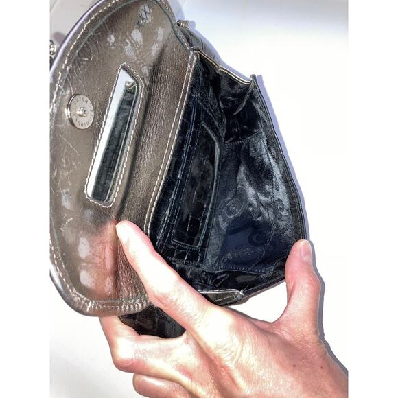 BRIGHTON MINI LEATHER ANIMAL PRINT CROSSBODY METALIC BOW - Picture 8 of 12